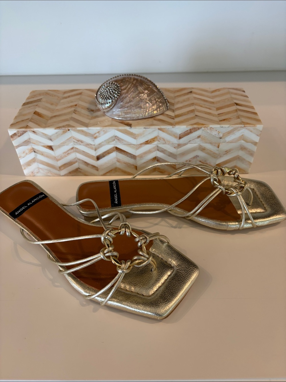 Anthropologie Angel Alarcon gold sandals.